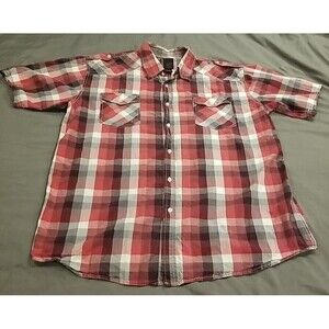 Koman Jeans Shirt Mens 2XL Button Up Red Plaid Cotton Pockets